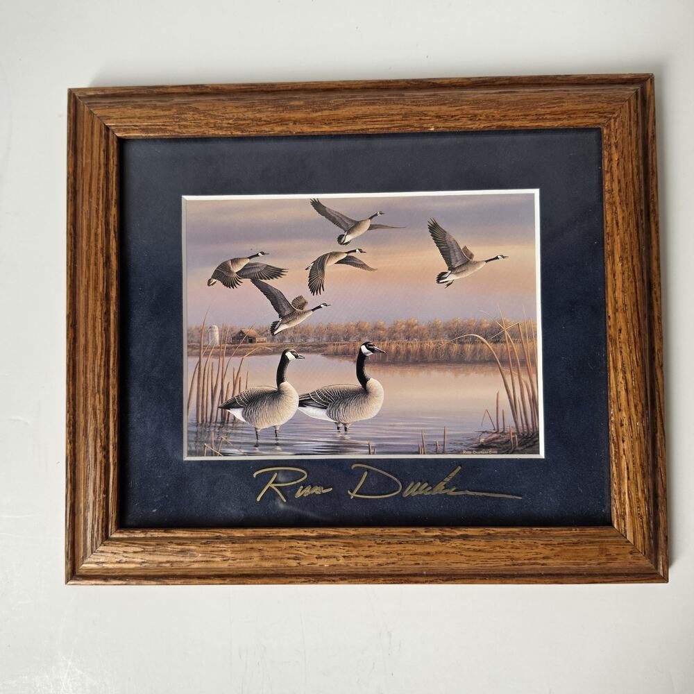 Russ Duerksen Signed Framed Print Geese Wildlife Art 10"x8.5" South Dakota
